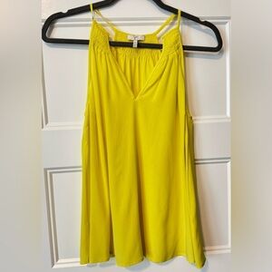 Joie Elspeth Smocked V-Neck Silk Tank Top,
Acid Lime Size XS